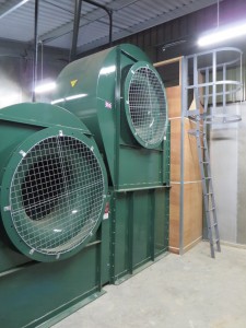50hp fans deliver the heat to the large barn